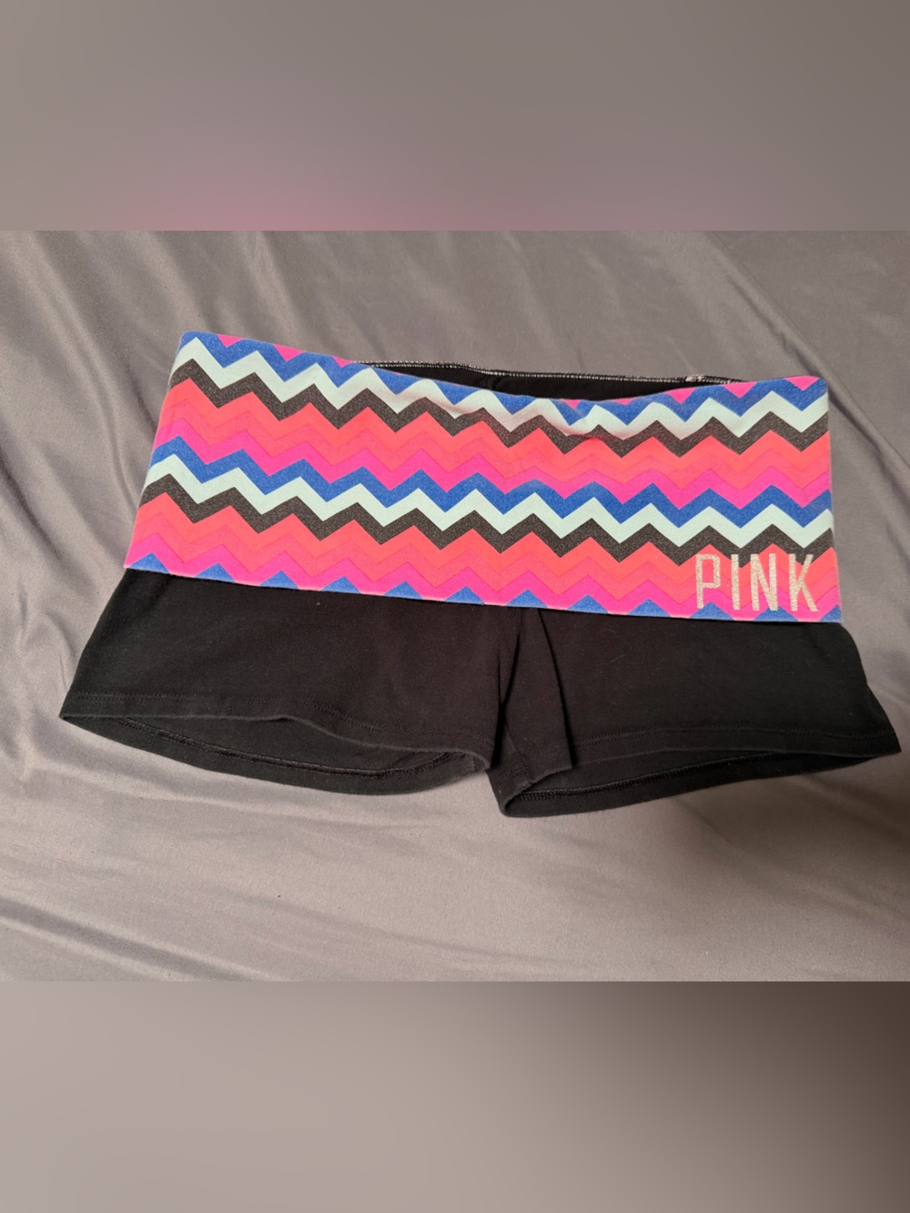 PINK Victoria's Secret Black Shorts with Pink, Blue & Purple Chevron Waistband